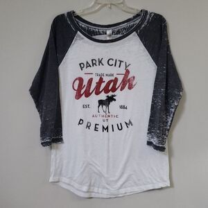 Park City Utah Shirt Mens L Moose Graphic Distressed Baseball Casual Ski Rustic